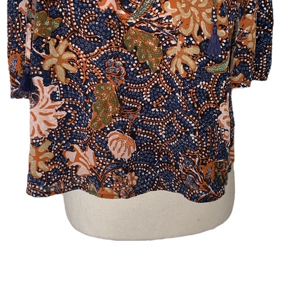 Madewell Silk Cold Shoulder Tie Tassel Straps Sea Floral Crop Top - M - Picture 6 of 15